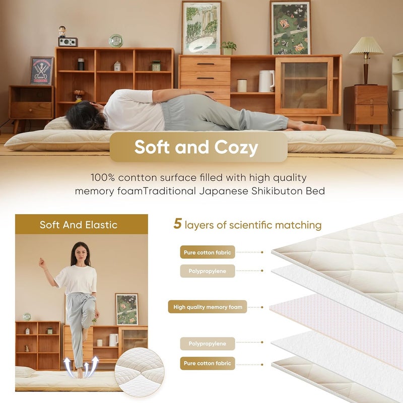 DR.FUTON Japanese Floor Futon Mattress Traditional Cotton Shikibuton Foldable Roll Up Bed Queen - Image 5